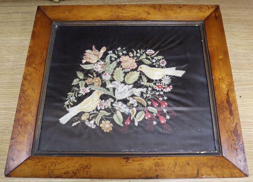 A Victorian coloured thread embroidery, in maple frame, 39 x 44cm